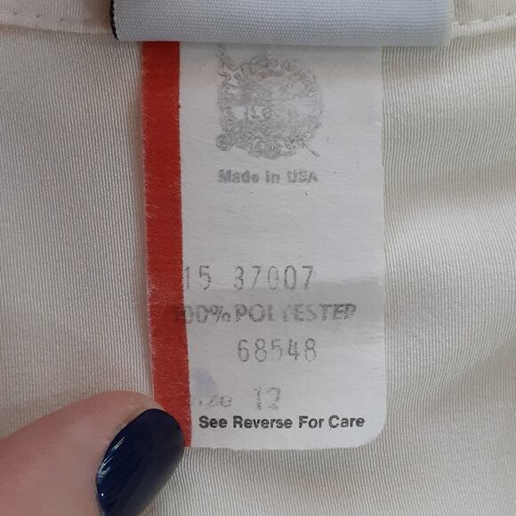 Vintage 1970s Collared Tuxedo Front Blouse Button Down Ivory Long Sleeve Size 12 - Picture 5 of 10